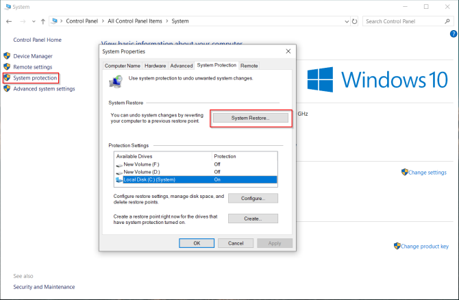 stvorite točku vraćanja u sustavu Windows 10