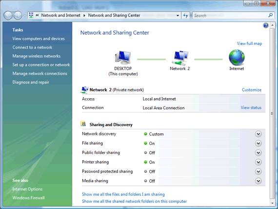 Centar za mrežu i dijeljenje sustava Windows