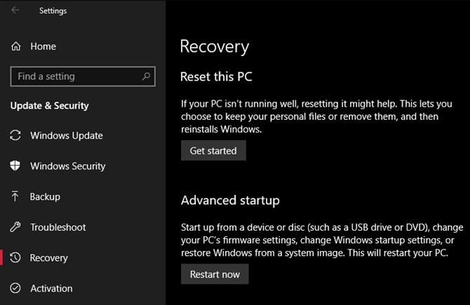 Windows 10 mogućnosti oporavka
