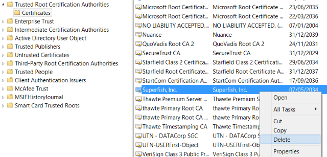 MUO-sigurnost-Lenovo superfish-delete-certifikat