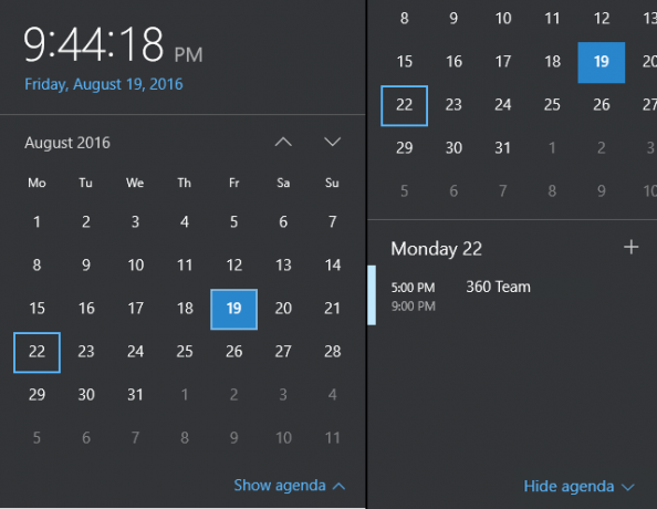 Kalendar trake sustava Windows 10