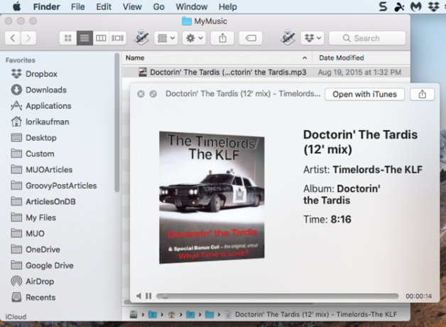 Reprodukujte audio datoteku pomoću funkcije Quick Look in Finder na Macu