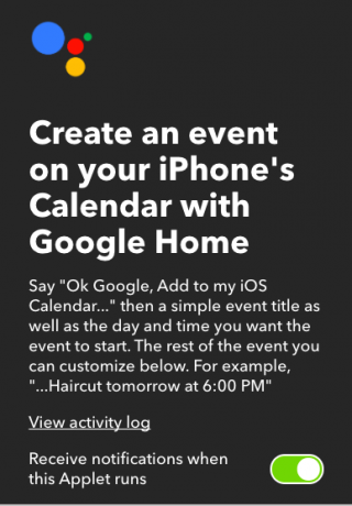 Dodajte događaje u svoj iOS kalendar pomoću Google Voice naredbi IFTTTGoogleHome