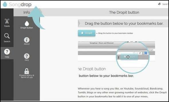 Songdrop: Vaša besplatna i najdraža usluga čuvanja pjesama o kojoj niste znali do sad Songdrop dropit bookmarklet s obrubom