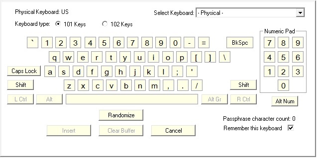 Virtualna tipkovnica za uslužni program Password Safe