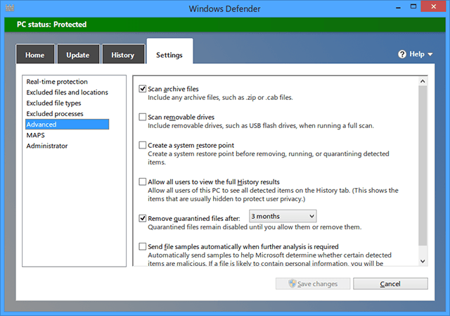 Windows Defender-screenshot-opcije