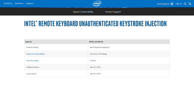 Snimka zaslona otkrivanja ranjivosti Intel Remote Keyboard