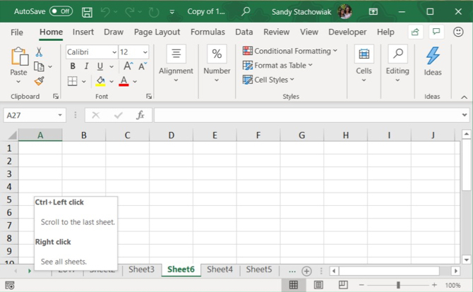 Kartice za pomicanje u Excelu - strelice