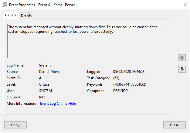 Windows 10 kernel-power kritična greška id 41