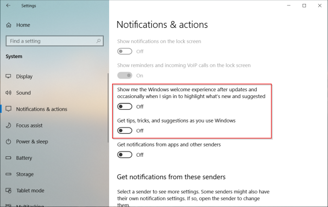 onemogući skočne prozore obavijesti u sustavu Windows 10