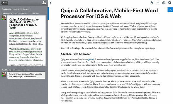 Quip: Suradni, procesor za prvo pokretanje riječi za iOS i Web quip webapp