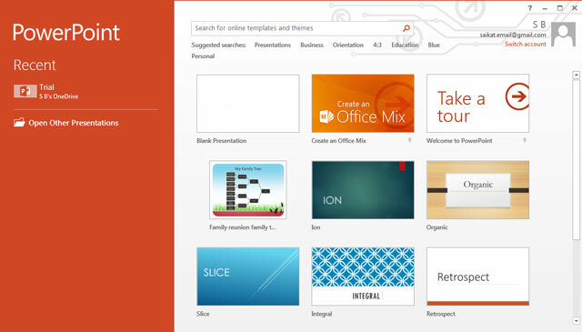 Zaslon predložaka PowerPoint