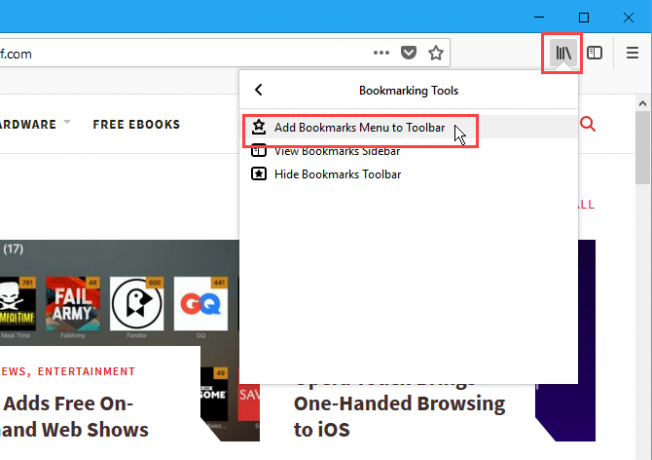 Dodajte izbornik Oznake na Alatnoj traci u Firefoxu