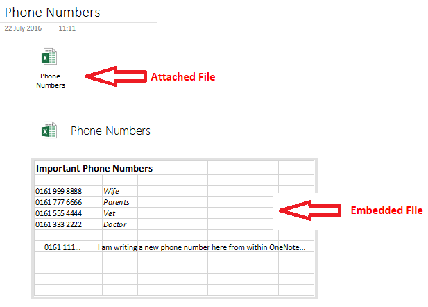 Embed-Excel-OneNote primjer