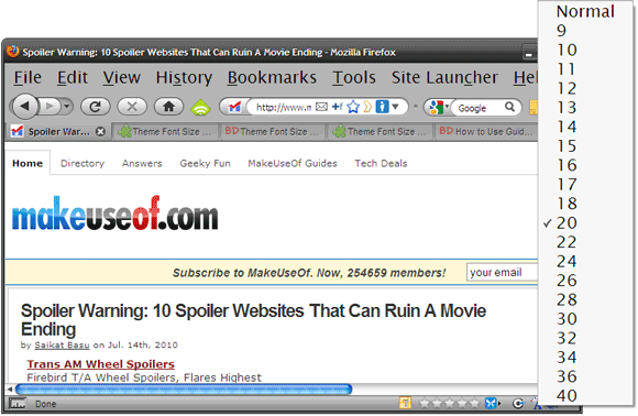 6 Dodataka za poboljšanje Firefox stranice Zumiraj značajku promijene veličine fonta teme