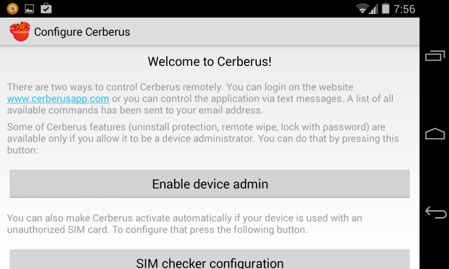 cerberus-for-android-konfiguracija