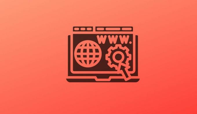Grafička ilustracija web stranice i globusa na crvenoj pozadini 