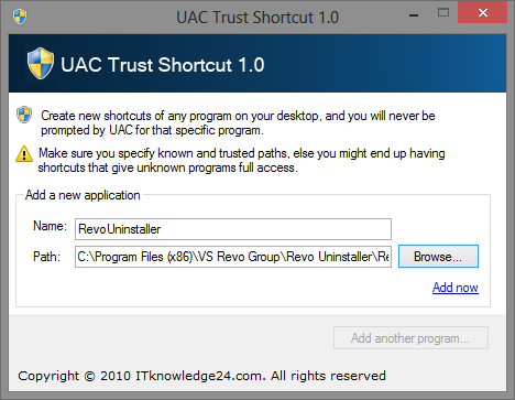 Zaustavite dosadne UAC zahtjeve - Kako stvoriti Popis za kontrolu korisničkih računa [Windows] UAC Trust Shortcut