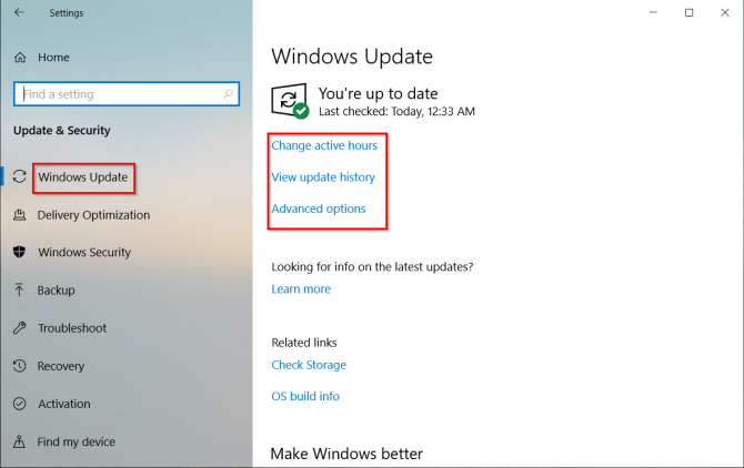 opcije u postavkama ažuriranja sustava Windows