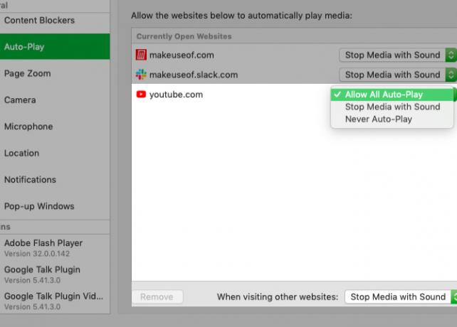 prilagodite postavke automatske reprodukcije za YouTube u postavkama Safarija na Macu