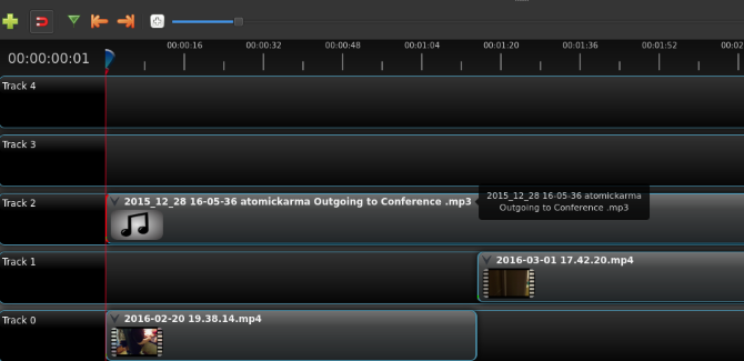 Linux OpenShot 2.0 Vremenska traka