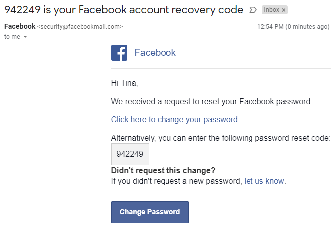 Facebook kod za oporavak računa