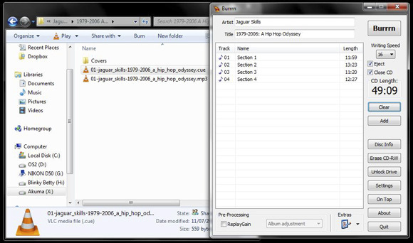 Burrrn - besplatni uslužni program za snimanje audio CD-ova s ​​FLAC, OGG i MP3 & More burncue