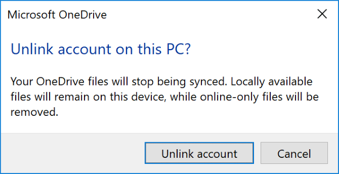 Prekini vezu OneDrive računa s računala