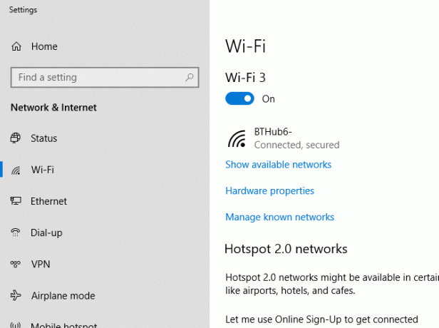 Windows 10 Wi-Fi postavke