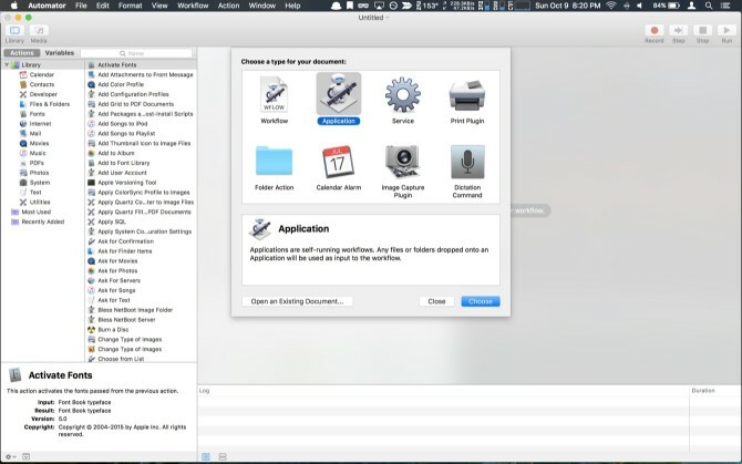 Aplikacija Mac Sierra Automator