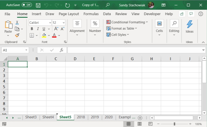 Trokut kartice Excel Move