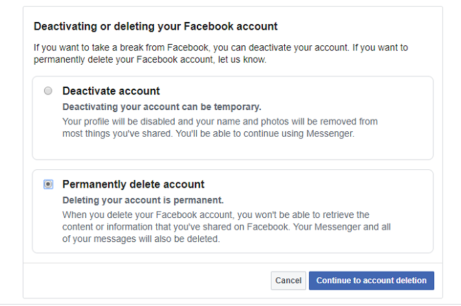 izbrisati opciju facebook računa