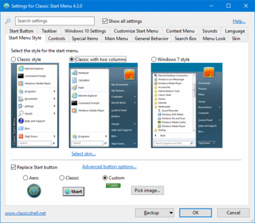 Windows start izbornik stilu