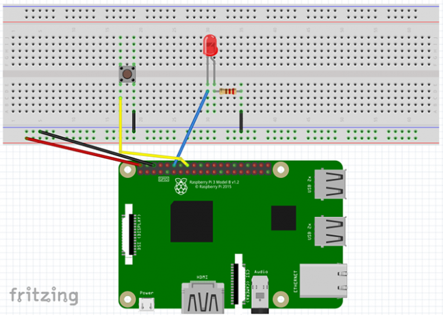 Fritzing Diagram za Pi gumb Tutorial