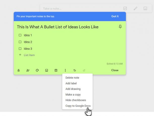 Google Keep s Google dokumentima