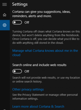 Cortana-settings