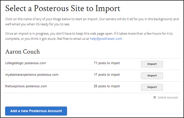 Vaš posljednji minutni vodič za izvoz vašeg poroznog bloga prije nego što se ugasi zauvijek u posthavenu, odaberite Posterozne stranice za uvoz