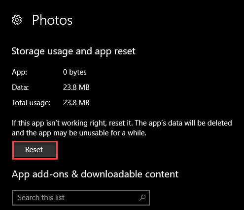 Poništite Windows 10 Photos