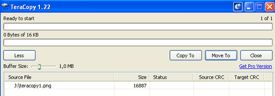 Ovo je snimka zaslona jednog od najboljih Windows programa za kopiranje datoteka. Zove se TeraCopy.