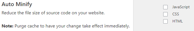 Opcije Cloudflare Auto Minify