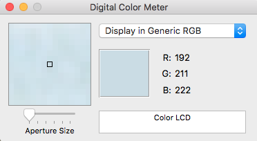Izbornik digitalnih mjerača boja za odabir boja za Mac