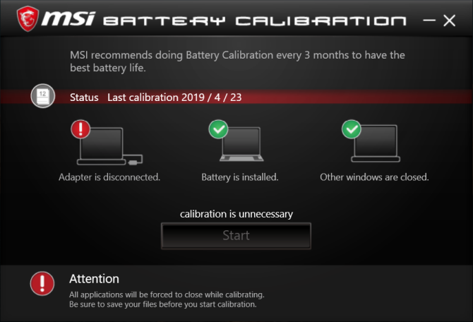msi alat za kalibraciju akumulatora