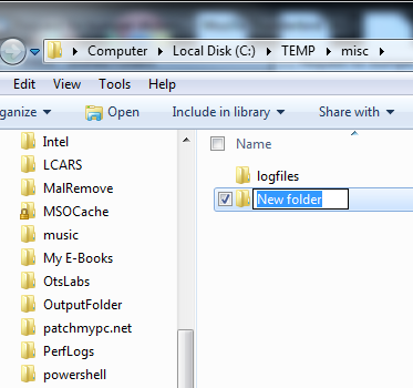 stvoriti novu mapu za Windows