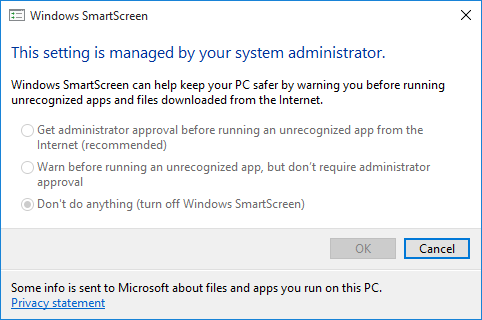 Windows 10 SmartScreen postavke