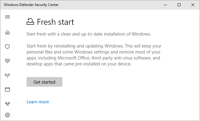Windows 10 branitelj svjež početak