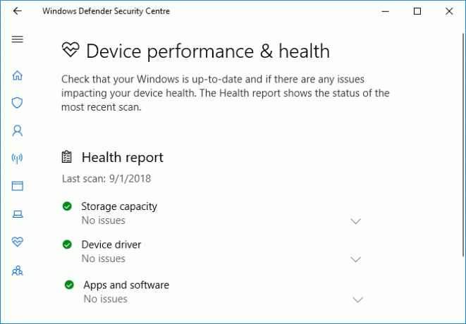 Učinkovitost i zdravlje uređaja Windows Defender