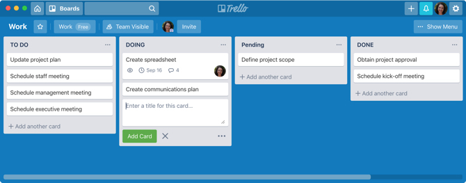 Trello na Mac popisima i karticama