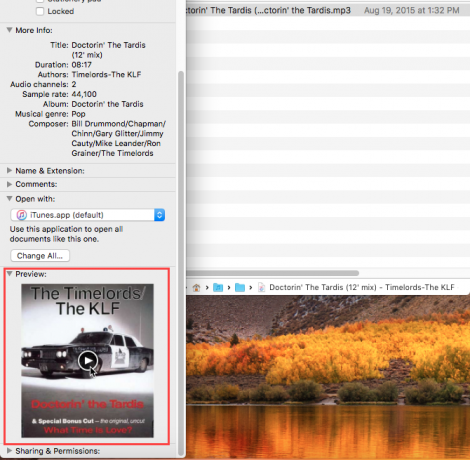 Reprodukujte audio datoteku pomoću prozora Get Info u programu Finder na Macu