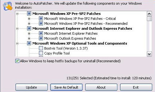 Snimak zaslona Windows AutoPatcher