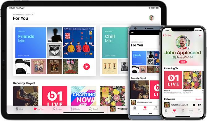 Slika pretplate na Apple Music na različitim uređajima